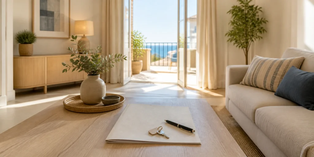 Spanish rental income tax records beside a prepared rental home